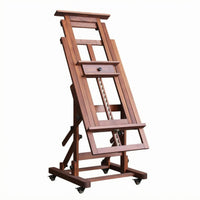 Rolling Studio Easel Solid Wood Art Supplies Wheeled for Professionals, Painters
