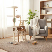 Includes Hanging Toy Multi-Level Feline Tree with Space Capsule Feline Climbing Frame with Scratching Posts Pet Furniture for Large Cats, Kittens, Indoor
