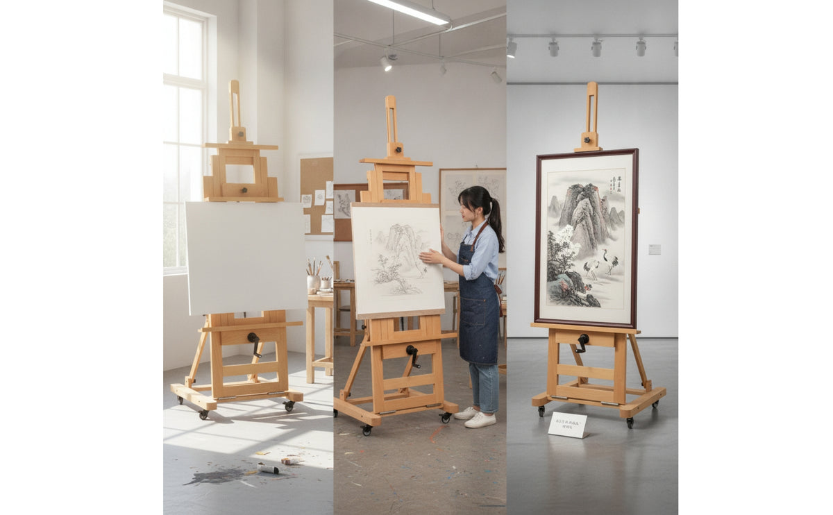 Crank Easel Sturdy Wooden Easel with Wheels Mobile for Artists