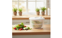 Round Salad Dryer with Clear Bowl Manual Salad Dryer with Colander Multifunctional Lettuce Dryer with Drainage Basket Versatile for Home Cooks, Meal Prep, Countertop
