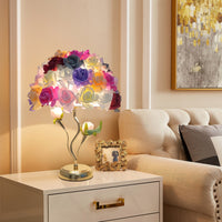 Cute Table Lamp with Floral Shade Decorative Rose Lamp Elegant Accent Light Gold-Tone for Bedroom, Living Room, Vanity