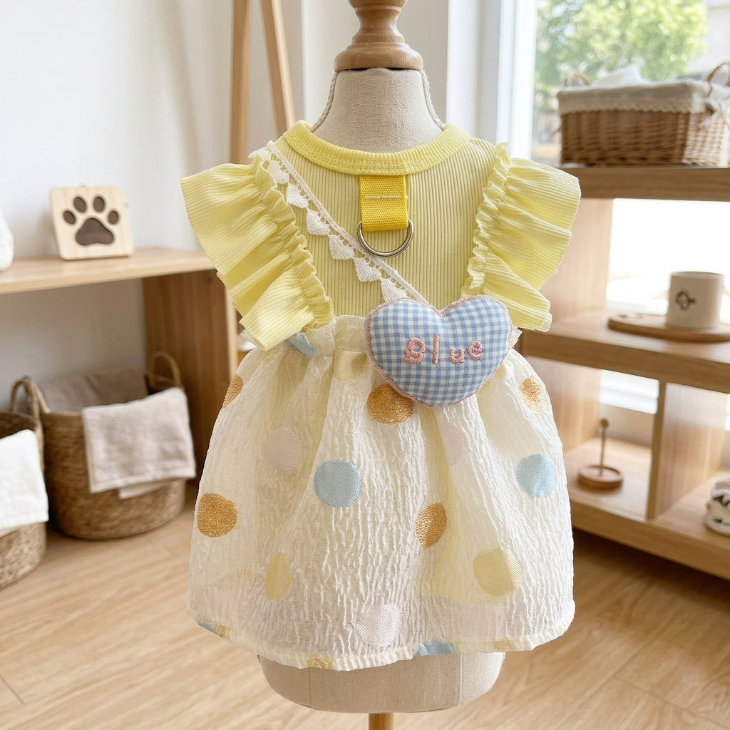 Dog Princess Dress with D-Ring Leash Attachment, Ruffled Dog Skirt for Small Dog Clothes, Imported Autumn Wear Cat Princess Dress Puppy Clothes