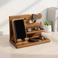 Phone Stand Wooden Desk Organizer Watch Holder 2-Tier Desk Shelf Multipurpose for Office