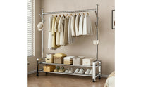 Freestanding Rolling Clothes Rack Movable Garment Rack with Shelves Double-Tier Space-Saving for Bedroom, Laundry Room, Entryway