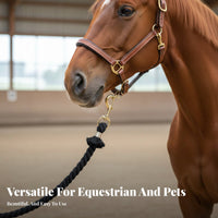 Braided Cotton Lead Rope Wear-Resistant Horse Lead with Brass Snap Sturdy Duty Equestrian Rope Comfortable Grip for Stable, Farm