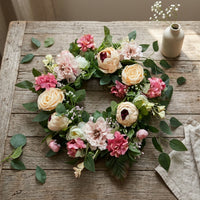 Summer Door Wreath, 50-55cm Artificial Floral, Rustic Faux for Front Door & Wall Decor, Spring & All Year Outdoor