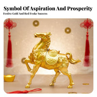 Symbol of Strength & Success Metal War Horse Statue Detailed Craftsmanship Golden Horse Statue for Business Owners, Living Room, Office Desk