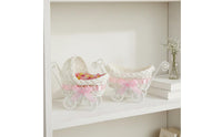 2 Pieces Miniature Pram Favor Basket Pink Ribbon Decorative Mini Pram Basket Adorable Design Rattan Style Infant Decor for Expecting Parents