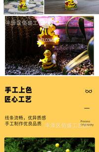 跨境可爱小蜜蜂欢迎牌灯树脂摆件户外花园庭院阳台场景布置装饰品