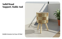 Woven Planter Stand Materials Rattan Basket Plant Holder Solid Wood Legs Tripod Plant Stand for Living Room