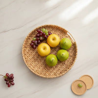 Woven Basket Tray Natural Straw Tray with Handles Shallow for Coffee Table