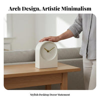 Nordic Style Desk Clock Retro Influenced Minimalist Arch Clock Decorative Piece Decor for Bedroom, Living Room, Office