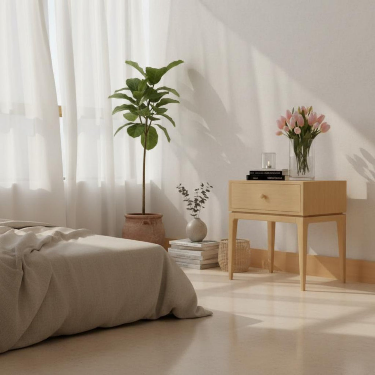 Single-Drawer Cabinet with Open Shelf Minimalist Design Nightstand Modern design