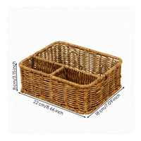 Three-Section Basket Sturdy Desk Organizer Handwoven
