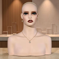 Mannequin Head with Shoulders Solid Hairpiece Display Head Elegant Look Accessory Earrings Necklace Display Bust