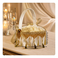 2 Pieces Flower Girl Basket Handmade Event Accessory Ribbon Bow for Bride