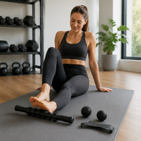 Fascia roller and fascia ball set, black rubber muscle massager, ideal for athletes and trigger point massage