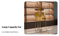 Glass Drink Dispenser with Tap and Gilded Metal Stand, Creative Design Glass Water and Iced Tea Gathering Dispenser, Large Capacity Beverage Server