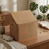 woven Storage Chest Hinged Lid woven Storage Trunk Cutout Handles Household Organizer