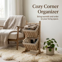 Wooden Storage Shelf with Baskets, Freestanding Tiered Organiser, Simple Modern for Living Room, Bed - Image 4