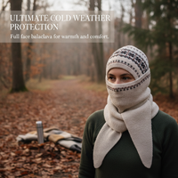 Jacquard Balaclava Hat for Women, Winter Warm Knitted Hood Scarf Combo