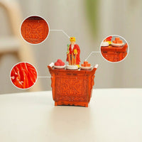 Shrine with Fragrance Burner Ornate Wealth God Figurine Carved