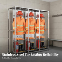 Stainless Steel Fire Suit Stand Heavy Duty Firefighter Gear Rack Silent Casters Rotating Turnout Gear Locker for Training Centers, Industrial Plants