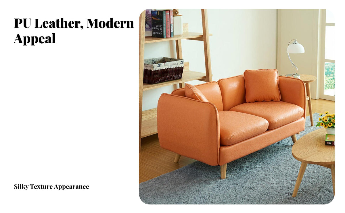 Small Space space-saving Wood Frame Leather Settee Minimalist Design centuryera and design Settee Modern visual and design Sofa Easy Assembly for Apartment Dwellers, homeowners, Office Managers, Study, Lounge Area, Bedroom