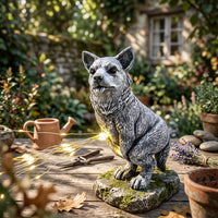Lighted Dog Statue Gray Finish Yard Ornament LED Lights Garden Decor for Patio
