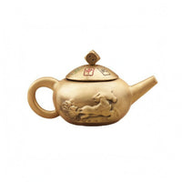 Mini Brass Teapot Decor Matte Finish Mini Teapot Decor Embossed Horse Motif