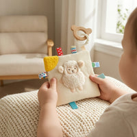 Portable Baby Soothing Cloth with Teether Compact Lovey with Teether Cozy Security Blanket with Wooden Loop Snuggly for Babies, Stroller, Tummy Time