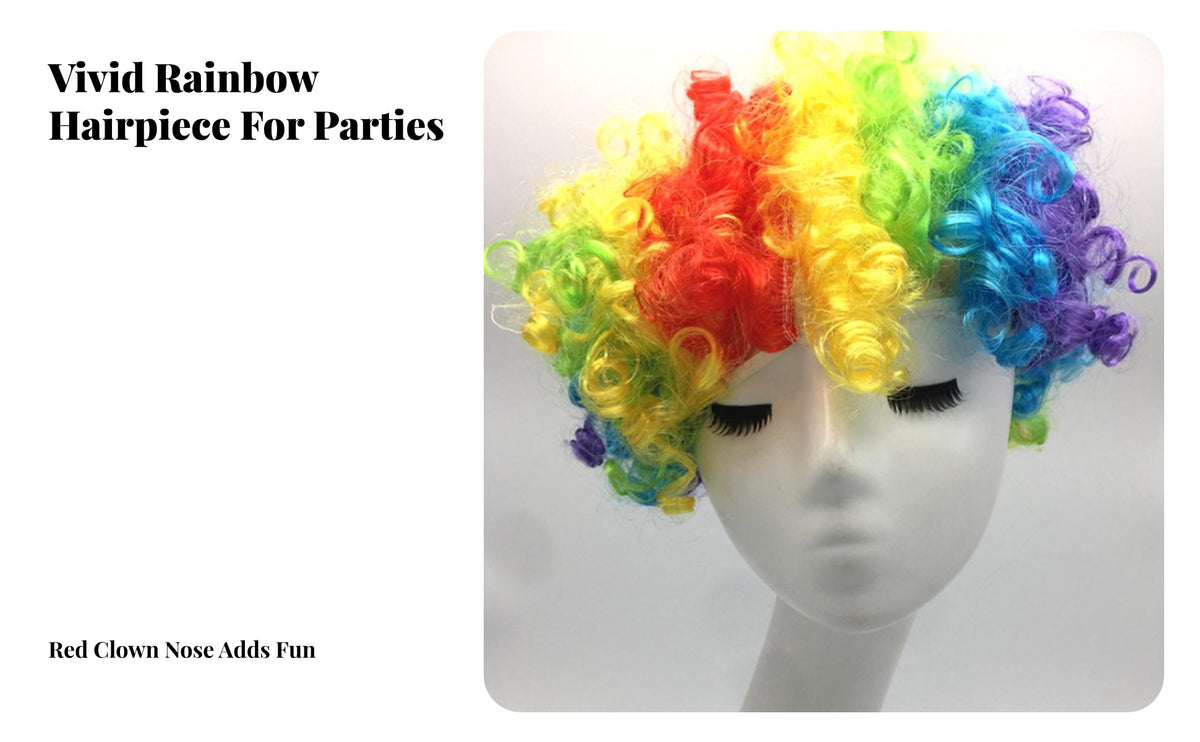 Red Sponge Nose Bright Hues Clown Nose Prop Curly Clown Hairpiece Colorful Design Curly Afro Hairpiece Soft Ringlets for Adults