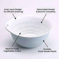 Draining Basket for Fruit Vegetable Washing Food Strainers, 2 in 1 Fruit Cleaning Bowl with Strainer Container