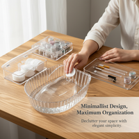 Acrylic Nail Art Storage Organizer Tray Set for Polish, Tools, and Accessories