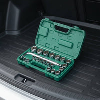 Socket Wrench Set Chrome-Finished Socket Set with Case Mirror-Polished Mechanics Tool Kit for Home Improvement Hobbyists, Homeowners, Garage