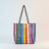 Beaded Tote Bag Colorful Beaded Bag Boho Woven Tote for Daily Use