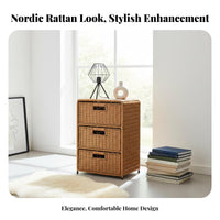 3-Drawer Woven Chest Nordic Design 3-Tier Woven Basket Stand Multi-Purpose