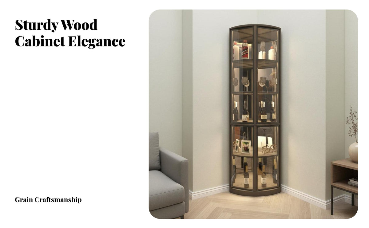 Space-Saving Fan-Shaped Corner Unit Sturdy Construction Fan-Shaped Display Unit Tempered Glass Doors Storage Cabinet Dust-Proof Design for Wine Collectors, Homeowners, Apartment Dwellers, Living Room, Home Bar, Small Areas, Hallway