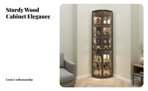 Space-Saving Fan-Shaped Corner Unit Sturdy Construction Fan-Shaped Display Unit Tempered Glass Doors Storage Cabinet Dust-Proof Design for Wine Collectors, Homeowners, Apartment Dwellers, Living Room, Home Bar, Small Areas, Hallway