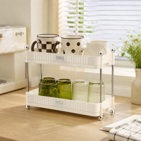 2-Tier Cup Holder Desktop Storage with Drainage Function Cups Mugs Teacups Storage for Kitchen Living Room