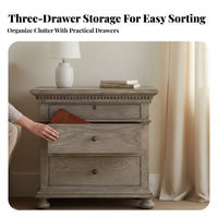 3-Drawer Nightstand French Country Design 3-Drawer Carved End Table for Students