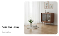 Solid Oak Sideboard with Hutch Multi-Functional Nordic Design Dining Room Hutch Multifunctional Sideboard with Drawers and Doors for Families, Hallway