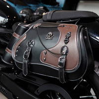Retro Motorcycle Saddlebags PU Leather Motorcycle Bags with Chains Hard-Shell Side Luggage Shielding for Bikers, Cruiser Riders, Motorcyclists, Touring, Road Trips, Commuting