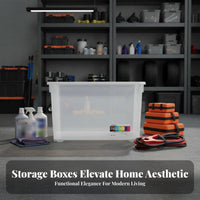 Transparent Design Stackable Lidded Storage Box Large Capacity Lidded Storage Tote Heavy Duty Multi-Purpose for Homeowners, Office Workers, Car Trunk, Closet, Bedroom, On Shelves