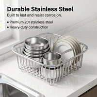 Square Drain Basket Kitchen Sink Drainer, 201 Stainless Steel Dish Drainage Rack and Bowl Strainer, In-Sink Multi-Functional Kitchen Storage Unit