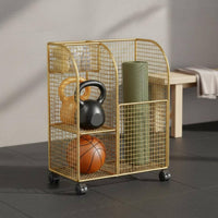 Exercise Mat Holder Wheeled gym Storage Rack Movable Rolling Storage Cart for Home
