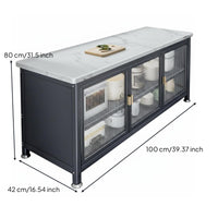 Sintered Stone Top Sideboard Large Capacity Kitchen Storage Cabinet Scratch Resistant Kitchen Buffet Cabinet for Homeowners, Pantry, Entryway, Hallway