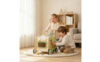 Multifunctional Baby Push Toy with Kitchen Toy Educational Toy Kitchen with Wheels Sensory Wooden Activity Push Toy Sturdy for Toddlers, Nursery, Daycare