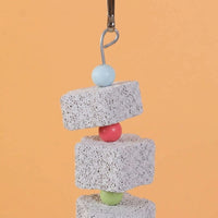 Macaron Volcanic Stone Skewer Bird Grinding Stone, Bird Gnawing Toy with Cuttlebone for Parrots, Hanging Grinding Stone Parrot Cage Accessories