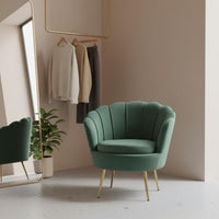 Velvet Armchair Soft Luxury Shell Rear Feature Chair Gold Metal Legs